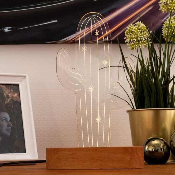 Cactus Shaped 3D Led Night Light with wooden stand - Image 3